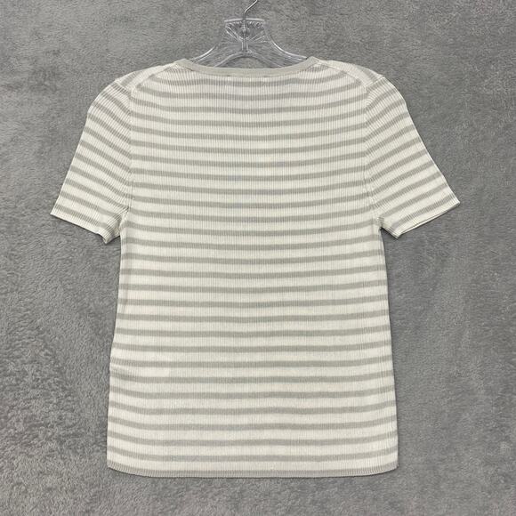 Madewell Sweater Womens S White Gray Viscose Short Sleeve Rib Tee Shirt NQ336 - Picture 9 of 10